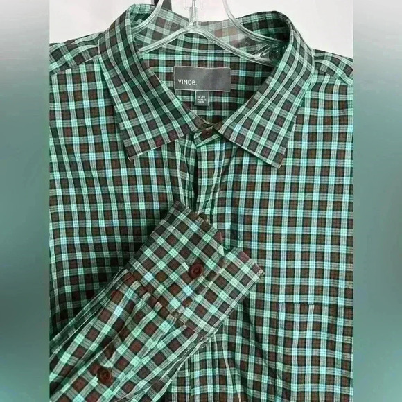 Vince Other - Vince Men’s Plaid Long Sleeve Button-Down Dress Shirt Brown and Green Size XL